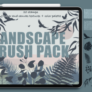 procreate landscape stamps + canvas & paper textures + color palette
