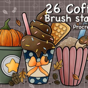 26 coffee brush stamps for procreate